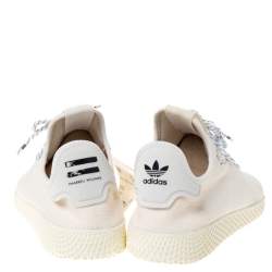 Pre Owned Pharrell Williams x Adidas White Knit Fabric Tennis Hu Lace Up Sneaker Size 46