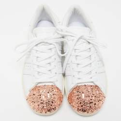 Adidas White/Pink Leather and Metal Superstar Sneakers Size 37.5