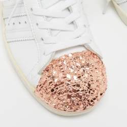 Adidas White/Pink Leather and Metal Superstar Sneakers Size 37.5