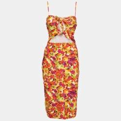 Adriana Degreas Multicolor Fruits Print Jersey Cut-Out Short Dress L