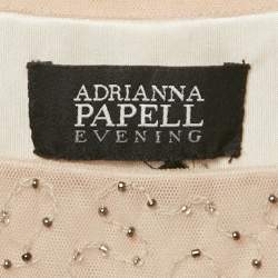 Pre Owned Adrianna Papell Evening Grey Beaded Tulle Tiered Mini Dress M