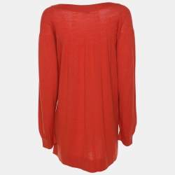 Pre Owned سترتش نيت كنزة أغمونا برتقالي بأكمام طويلة مقاس كبير