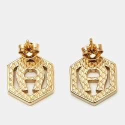 Aigner Logo Crystals Gold Tone Necklace Bracelet Earrings Set