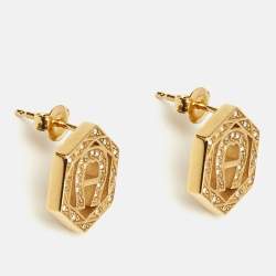 Aigner Logo Crystals Gold Tone Necklace Bracelet Earrings Set