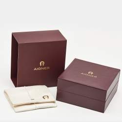 Pre Owned Aigner Logo Crystals Gold Tone Ring Size 53