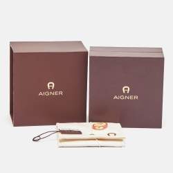 مملوكة مسبقًا Aigner Logo Enamel Gold Tone Ring Size 56