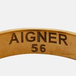 مملوكة مسبقًا Aigner Logo Enamel Gold Tone Ring Size 56