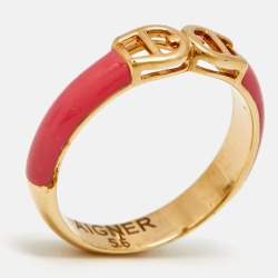 مملوكة مسبقًا Aigner Logo Enamel Gold Tone Ring Size 56