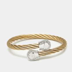 Pre Owned Aigner Double A Logo Crystal Two Tone Bracelet