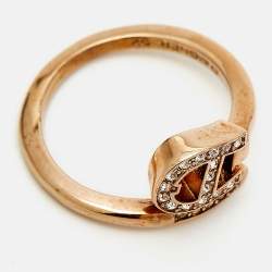 Pre Owned Aigner Logo Crystals Rose Gold Tone Ring Size 52