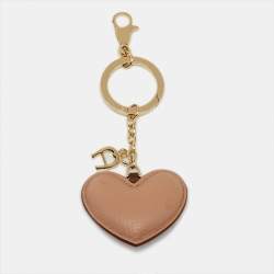 Pre Owned Aigner Brown/Beige Leather Heart Key Chain