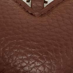 Pre Owned Aigner Brown/Beige Leather Heart Key Chain
