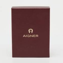 Pre Owned Aigner Brown/Beige Leather Heart Key Chain