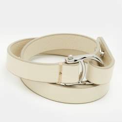 Pre Owned Aigner Logo Leather Silver Tone Wrap Bracelet