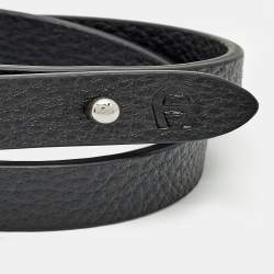 Pre Owned Aigner Logo Leather Silver Tone Bracelet