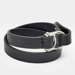 Pre Owned Aigner Logo Leather Silver Tone Bracelet