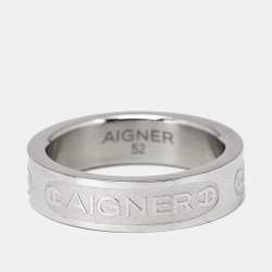 Pre Owned Aigner Logo SIlver Tone Ring Size 52