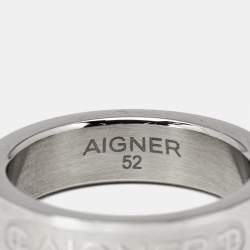 Pre Owned Aigner Logo SIlver Tone Ring Size 52
