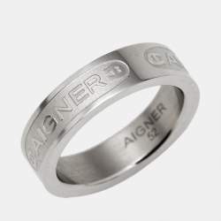 Pre Owned Aigner Logo SIlver Tone Ring Size 52