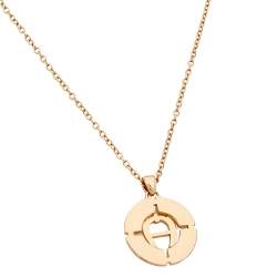 Pre Owned Aigner Gold Tone Crystal Logo Earring & Pendant Necklace Set