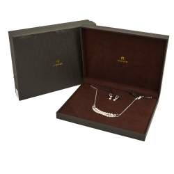 Pre Owned Aigner Faux Pearl And Crystal A-Logo Silver Tone Earrings & Double Strand Necklace Set