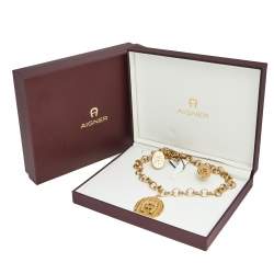 Pre Owned Aigner Gold Plated Cameo Necklace & Earrings Set