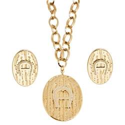 Pre Owned Aigner Gold Plated Cameo Necklace & Earrings Set