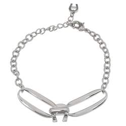 Pre Owned Aigner Silver Tone Crystal Logo Bracelet
