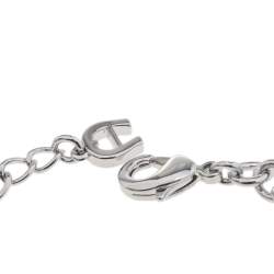 Pre Owned Aigner Silver Tone Crystal Logo Bracelet