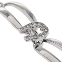 Pre Owned Aigner Silver Tone Crystal Logo Bracelet