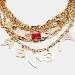 Pre Owned Aigner Enamel Faux Pearl Gold Tone Necklace