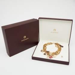 Pre Owned Aigner Enamel Faux Pearl Gold Tone Necklace