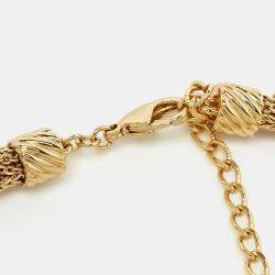 Pre Owned Aigner Capri Faux Pearl Crystal Gold Stone Multi Strand Lariat Necklace