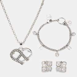 Aigner Crystals Silver Tone Necklace Set with Bracelet