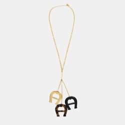 Pre Owned Aigner Resin Gold Tone 3 Motif Necklace