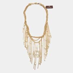 Pre Owned Aigner Gold Tone Capri Necklace and Earring Set