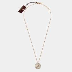 Pre Owned Aigner Giulia Two Tone Crystal Logo Pendant Necklace
