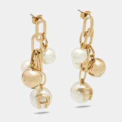 Pre Owned Aigner Faux Pearl Gold Tone Earrings