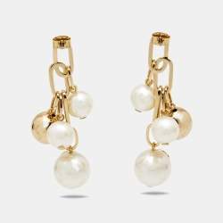 Pre Owned Aigner Faux Pearl Gold Tone Earrings