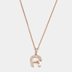Pre Owned Aigner Crystal Gold Tone Pendant Necklace