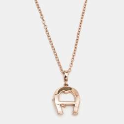 Pre Owned Aigner Crystal Gold Tone Pendant Necklace