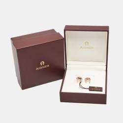 Pre Owned Aigner Crystals Faux Pearls Gold Tone Earrings