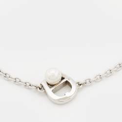 Pre Owned Aigner Faux Pearl Silver Tone Bracelet