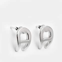 Pre Owned Aigner Logo Silver Tone Earrings