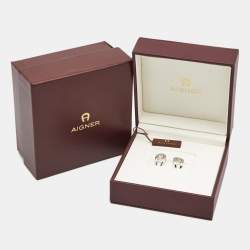 Pre Owned Aigner Logo SIlver Tone Earrings