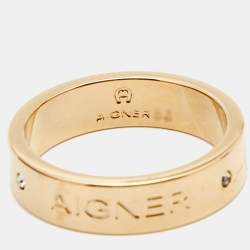 Pre Owned Aigner Crystals Gold Tone Ring Size 53