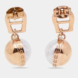 Pre Owned Aigner Analia Rose Gold Tone Faux Pearl Drop Earrings