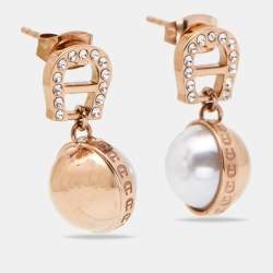 Pre Owned Aigner Analia Rose Gold Tone Faux Pearl Drop Earrings