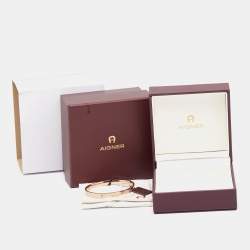 Pre Owned Aigner Rose Gold Plated Crystal Bangle Bracelet