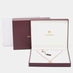 Pre Owned Aigner Rose Gold Tone A Logo Pendant Necklace